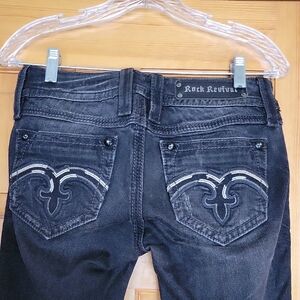 Rock Revival Women's Faded Black Skinny Jeans with Embroidered Back Pockets